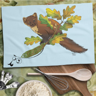 Pine Marten Autumn Leaves Tea Towel