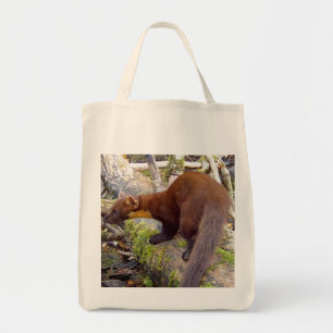 Pine Marten on Log Tote Bag