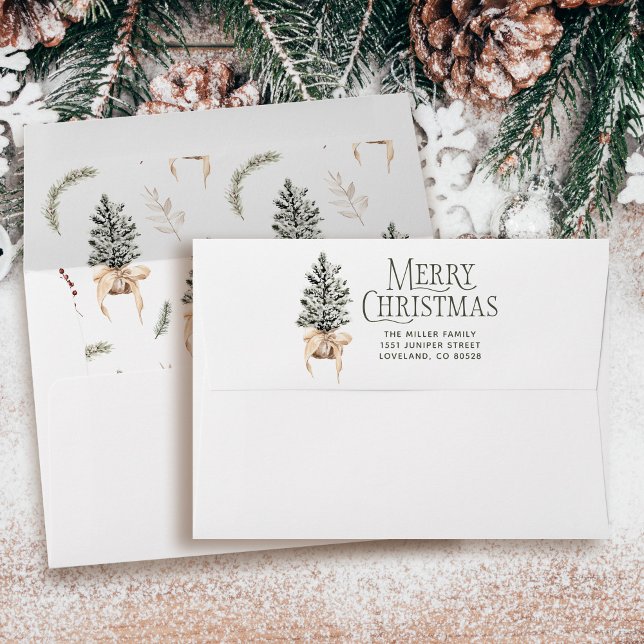 Pine Merry Christmas Card Return Address Envelope (Creator Uploaded)