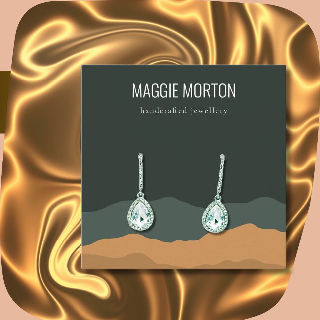 Pine Mountain Abstract Earring Display Square Business Card (Pine Green abstract modern earring display card.)