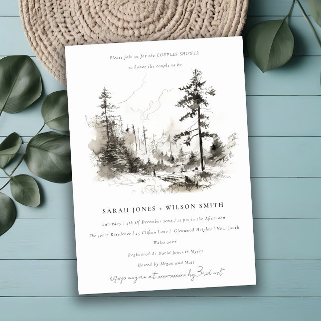 Pine Mountain Landscape Sketch Couples Shower Invitation (Creator Uploaded)
