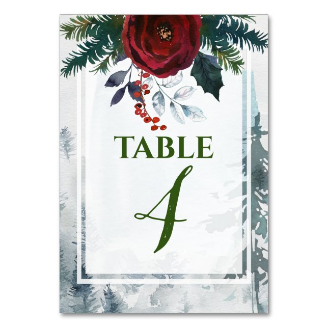 Pine Mountain Roses Winter Wedding Table Number (Front)