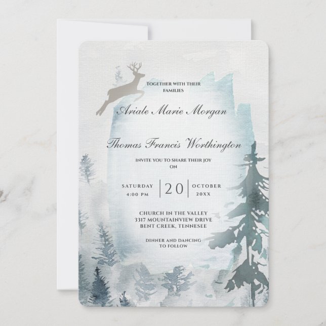 Pine Mountain Watercolor Rustic  Invitation (Front)