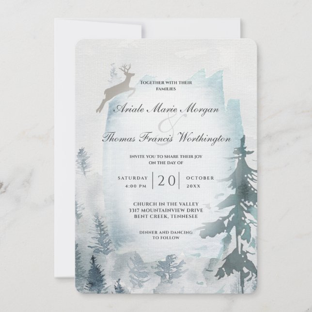 Pine Mountain Watercolor Rustic  Invitation (Front)