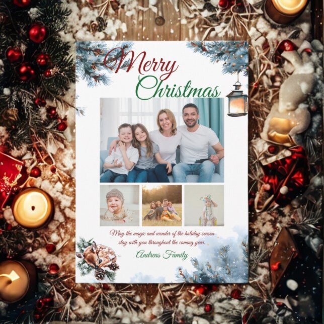 Pine Needle Christmas 4 Photo Family Memories Holiday Card (Creator Uploaded)