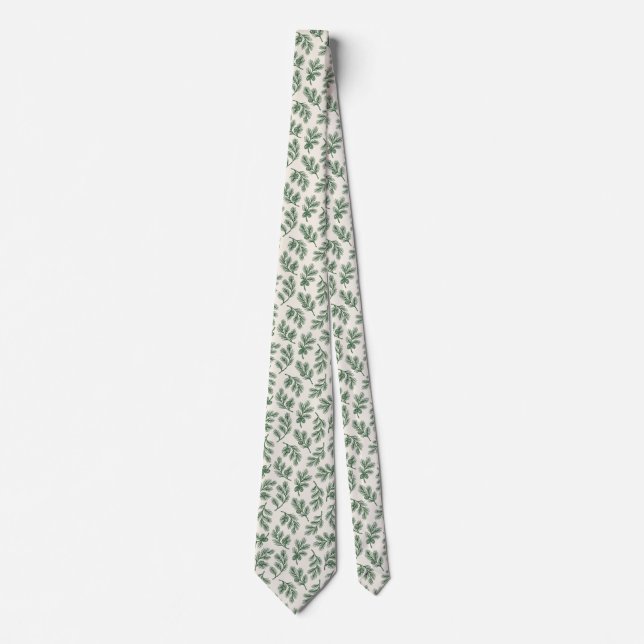Pine Needle Lane - Green Botanical Branch Pattern Tie (Front)