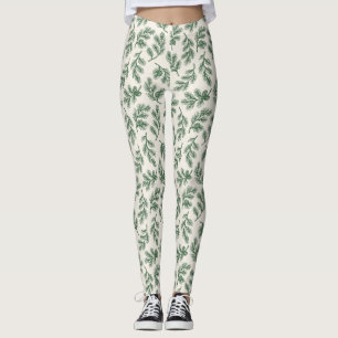 Pine Needle Lane - Green Botanical Branch Patternl Leggings