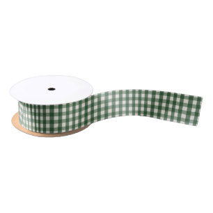 Pine Needle Lane - Pine Green Gingham Pattern Satin Ribbon