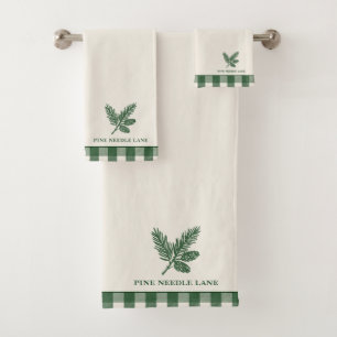 Pine Needle Lane-Pinecone Print with Gingham Trim Bath Towel Set