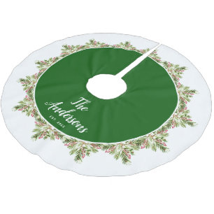 Pine Needles and Berries Family Christmas Brushed Polyester Tree Skirt