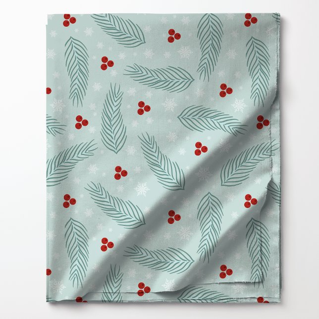 Pine Needles and Red Berries on Light Blue Winter Fabric (Creator Uploaded)