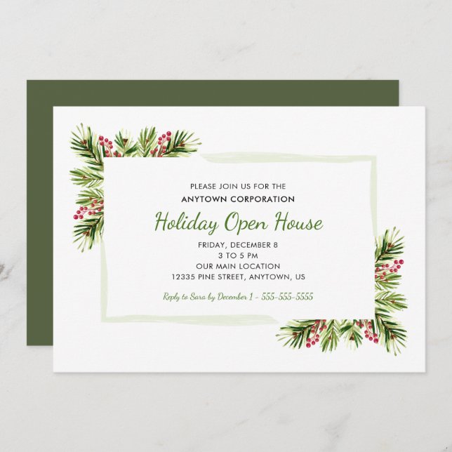 Pine Needles | Business Holiday Open House Invitation (Front/Back)