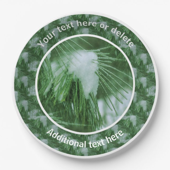 Pine Needles In Snow And Ice Personalised Party  Paper Plate (Front)