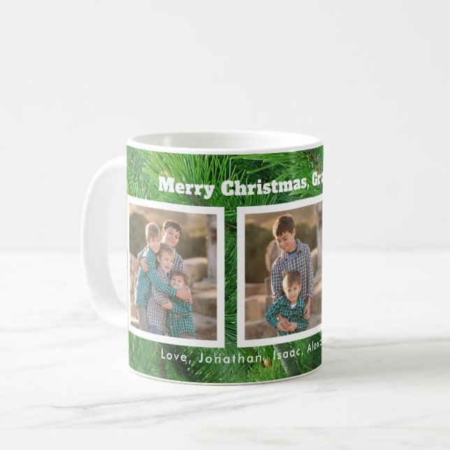 Pine Needles | Three Photo Christmas Coffee Mug (Front Left)