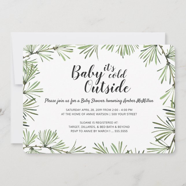 Pine Needles Winter Baby Shower Invitation (Front)