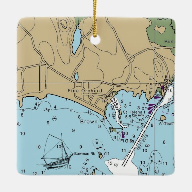 Pine Orchard Branford CT Chart Ceramic Ornament (Back)