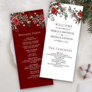 Pine Poinsettia Floral Christmas Wedding Program