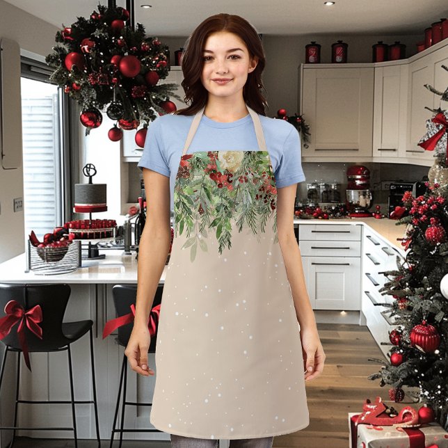 Pine Poinsettia Red Flower holiday Apron (Creator Uploaded)