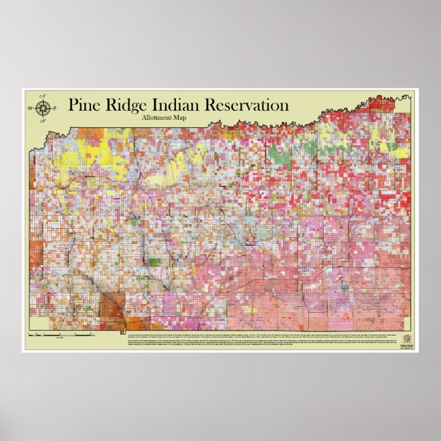 Pine Ridge Reservation Allottment Map w/districts Poster (Front)