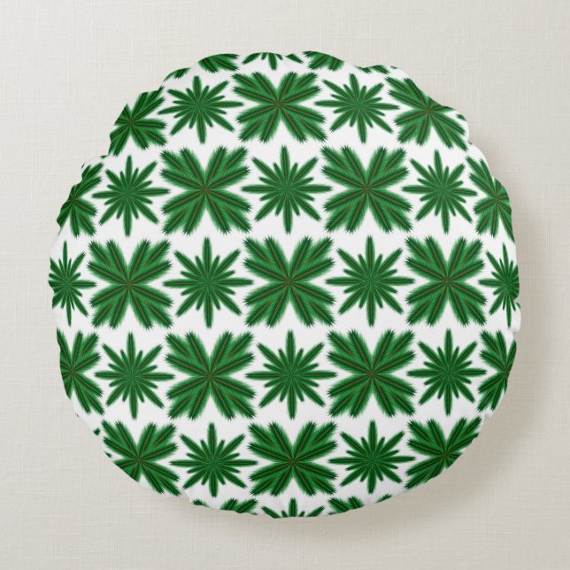 Pine Snowflakes Round Pillow (Front)