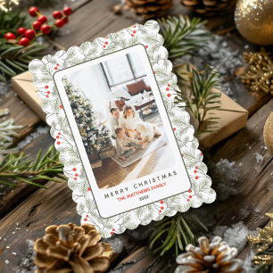 Pine Sprigs and Berries Custom Photo Christmas Holiday Card
