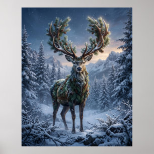 Pine Stag Winter Twilight Poster