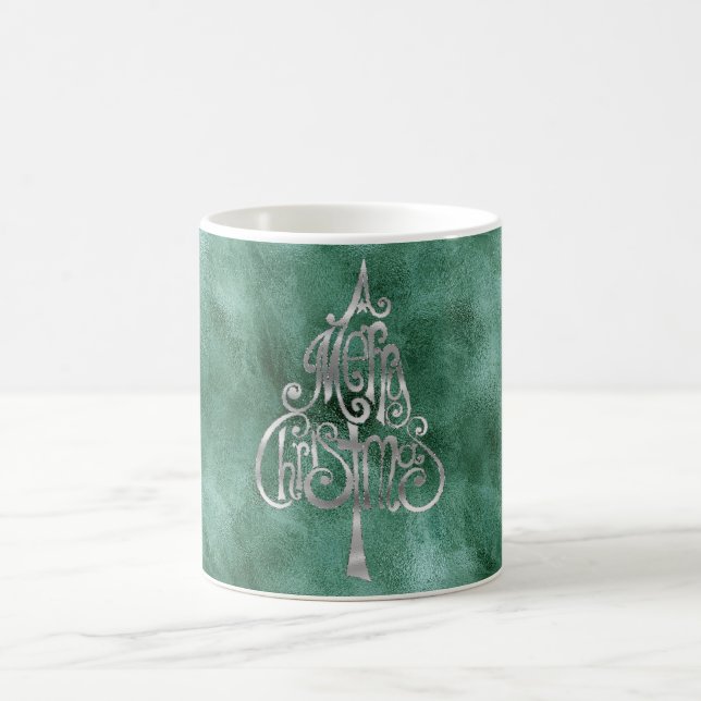 Pine Teal Green Silver Christmas Coffee Mug (Center)