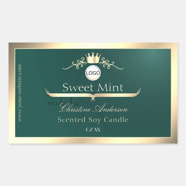 Pine Teal Product Label Gold Frame Logo Monogram (Front)