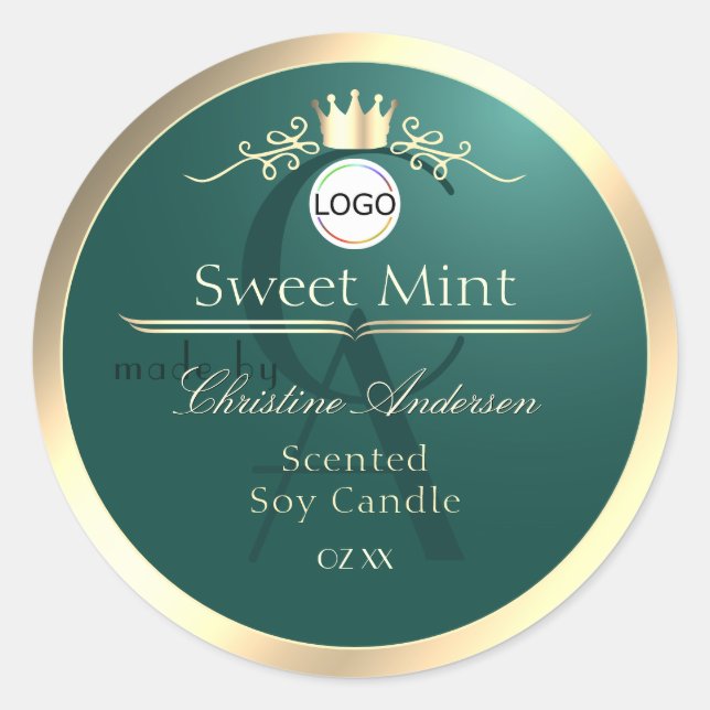 Pine Teal Product Label Gold Frame Logo Monogram (Front)