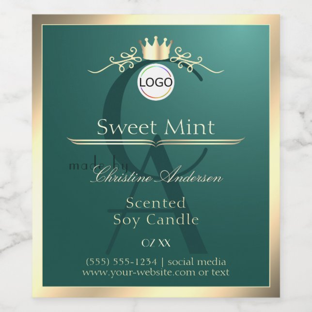 Pine Teal Product Label Gold Frame Logo Monogram (Single Label)
