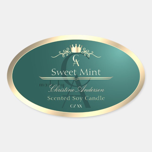 Pine Teal Product Label with Gold Frame Monogram (Front)