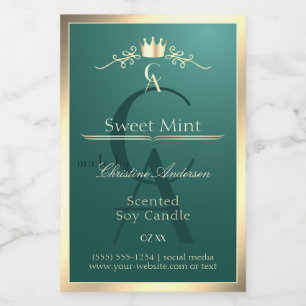 Pine Teal Product Label with Gold Frame Monogram