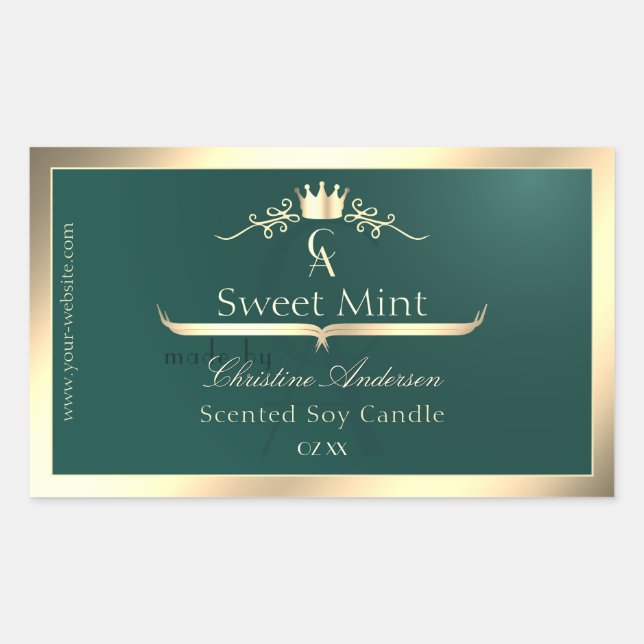 Pine Teal Product Label with Gold Frame Monogram (Front)