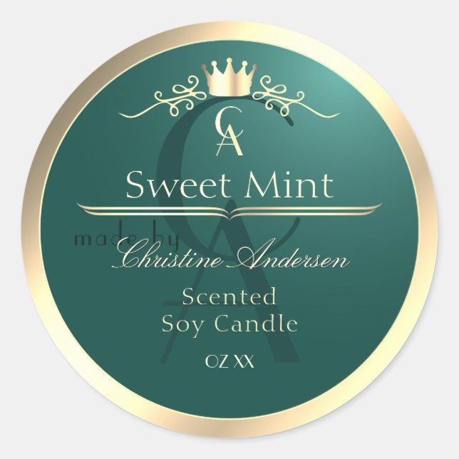 Pine Teal Product Label with Gold Frame Monogram (Front)