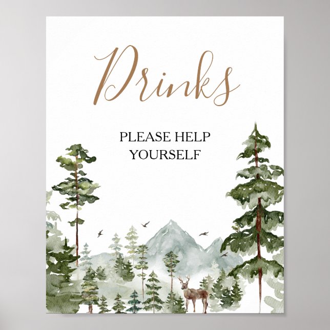 Pine Tree Adventure Awaits Couple Shower Drinks Poster (Front)