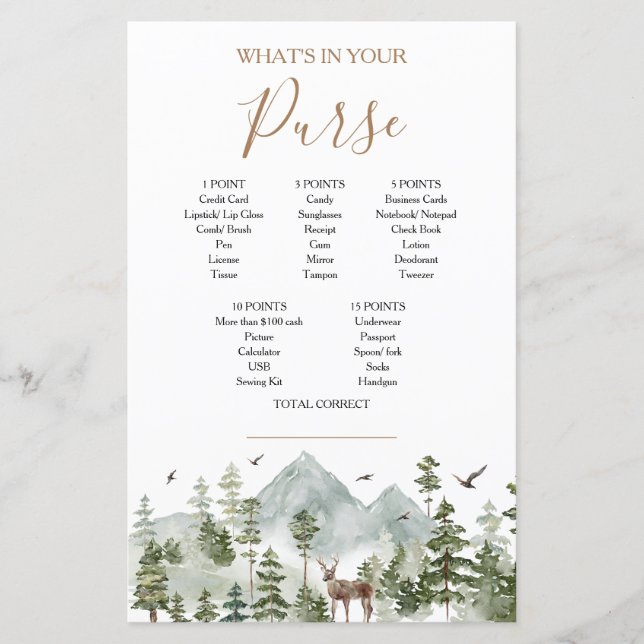 Pine Tree Adventure Awaits What's In Your Purse (Front)