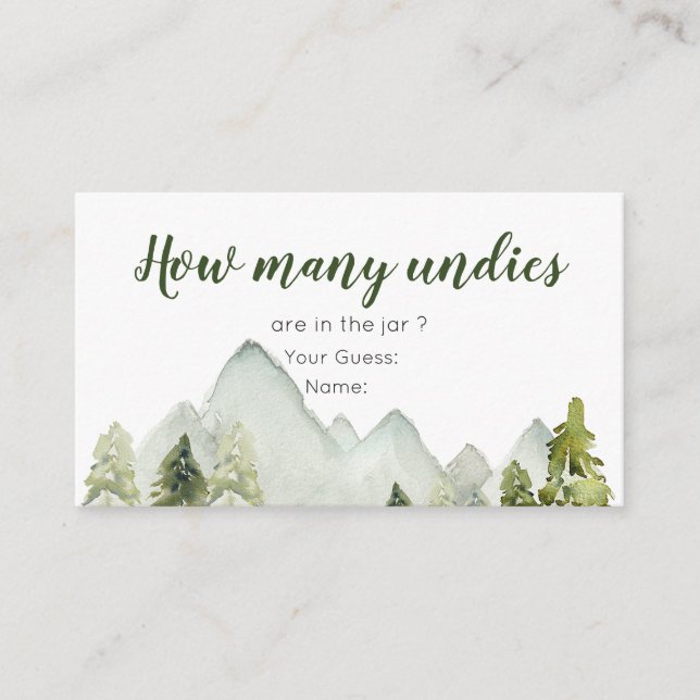 Pine Tree Adventure Baby Shower How Many Undies Enclosure Card (Front)