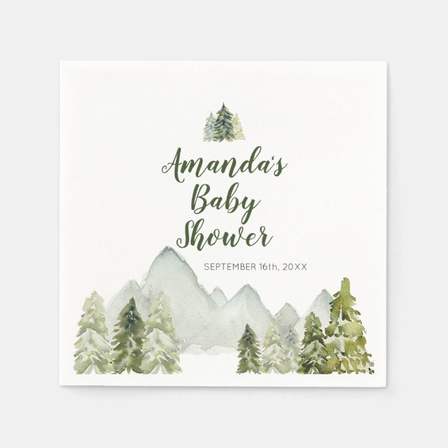 Pine Tree Adventure Mountain Baby Shower Napkins (Front)