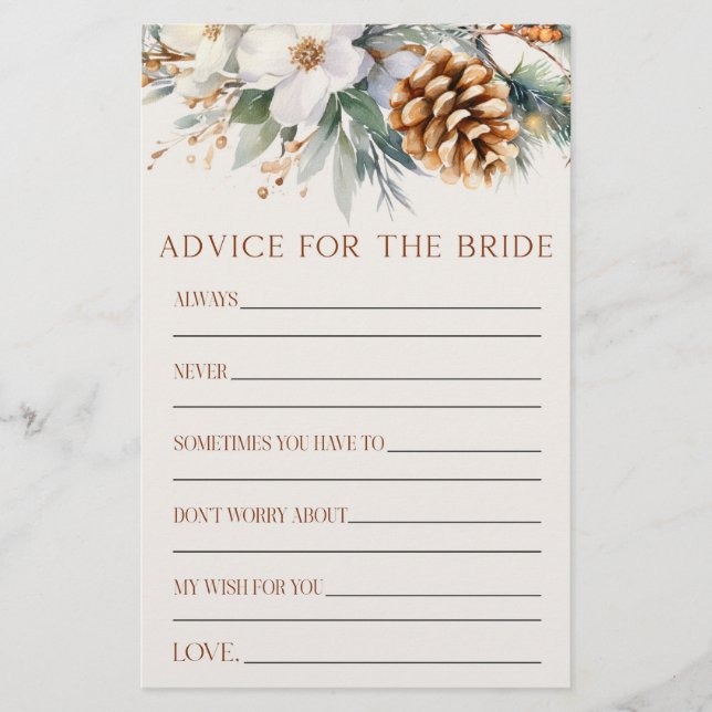 Pine Tree Advice For The Bride Bridal Shower Game  Stationery (Front)