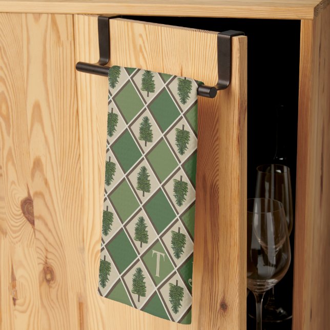 Pine Tree and Harlequin Kitchen Towel (Thirds Fold)