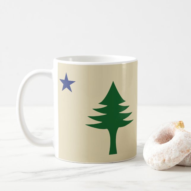 Pine tree and star 1901 flag of Maine State Coffee Mug (With Donut)