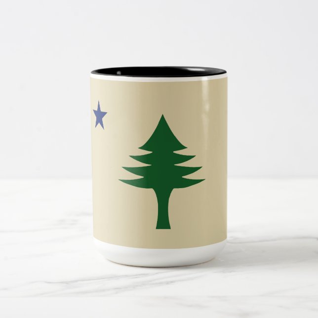Pine tree and star 1901 flag of Maine State Two-Tone Coffee Mug (Center)