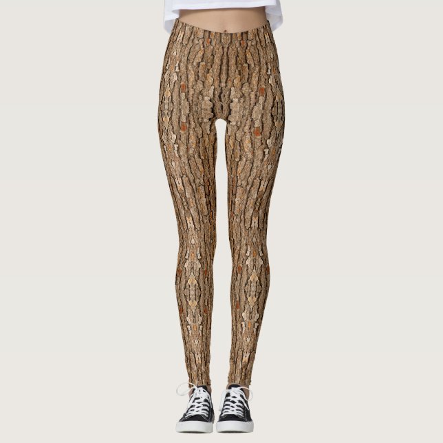 Pine Tree Bark Texture Tree Trunk Leggings (Front)