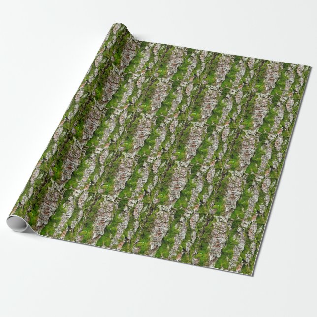 Pine Tree Bark With Moss Wrapping Paper (Unrolled)