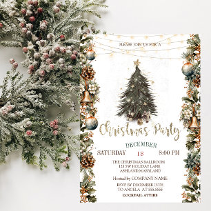 Pine Tree,Bells,Balls,Pinecones Christmas  Invitation