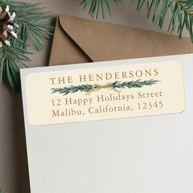 Pine Tree Border Christmas Gold Return Address Label (Creator Uploaded)