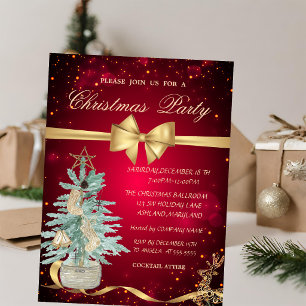 Pine Tree,Bow,Reindeer Christmas Party Invitation