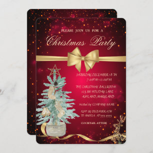 Pine Tree,Bow,Reindeer Christmas Party Invitation