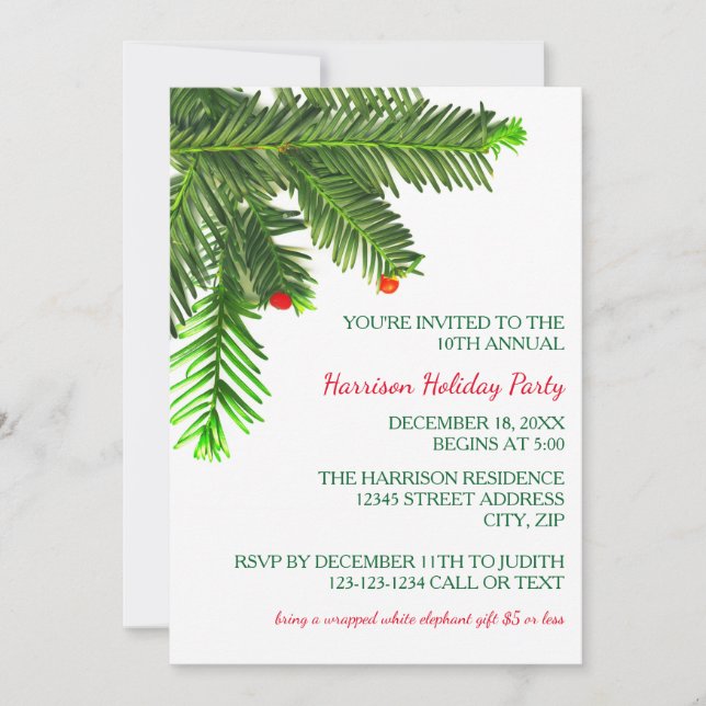 Pine Tree Branch - Christmas Party Invitation (Front)