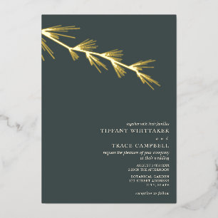 Pine Tree Branch Emerald Wedding Foil Invitation